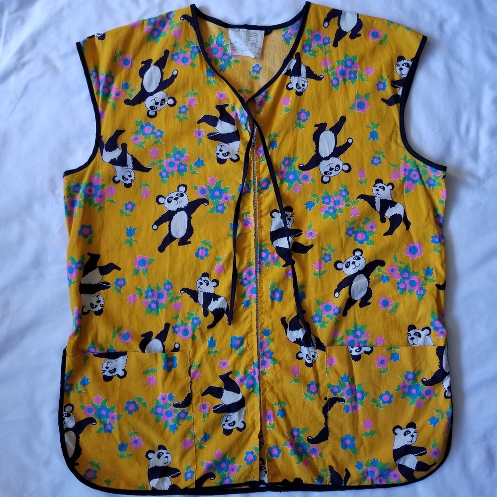 VINTAGE Groovy Orange Zip-Up Smock w/ Pandas